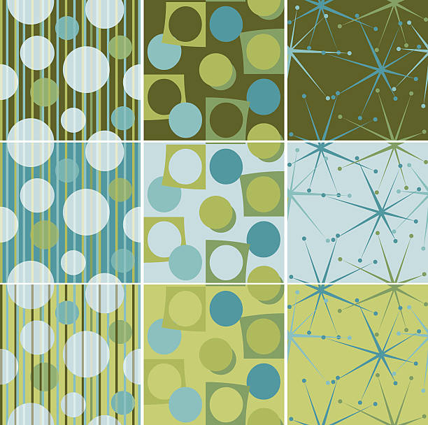 복고풍 원활한 타일 아쿠아 녹색, 갈색 - wallpaper pattern wallpaper 1950s style ornate stock illustrations