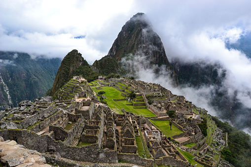 machu pichu view from above with clouds