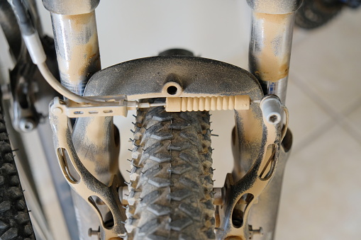 close-up of the handlebars and front parts of an old vintage sport bike