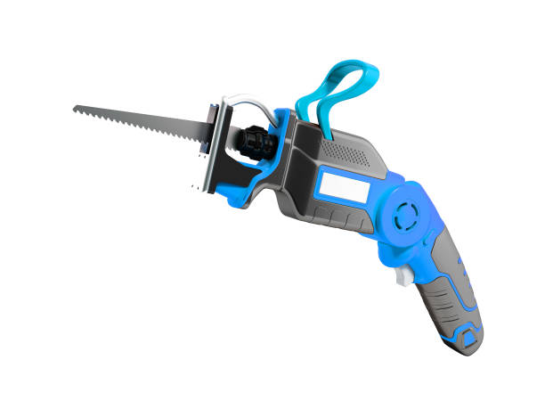 istock Electric hacksaw on the battery with different positions of the handle black with blue inserts 3d render on white background no shadow 957506720