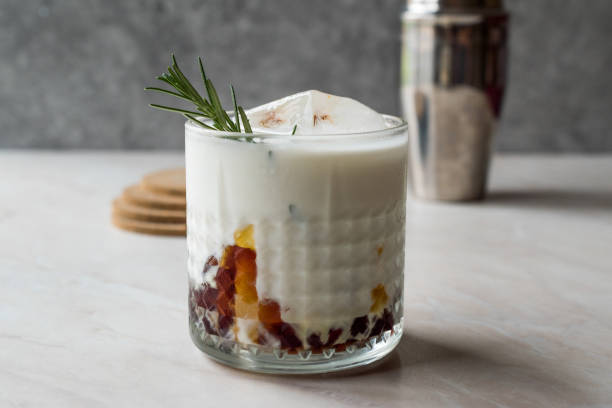 Salted Caramel White Russian Cocktail with Rosemary and Ice.