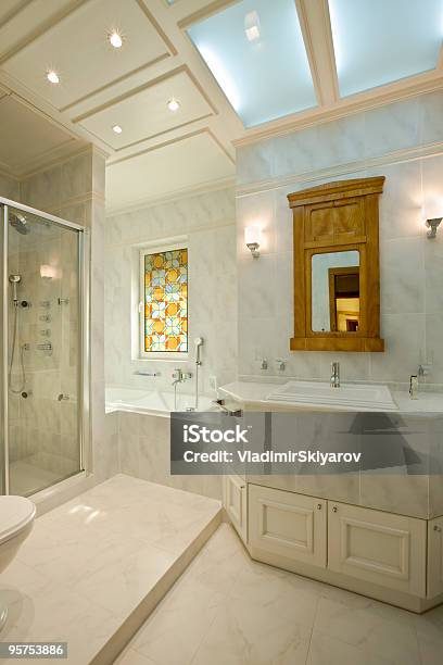 Bathroom In City Apartment Stock Photo - Download Image Now - Domestic Life, Home Interior, Stained Glass