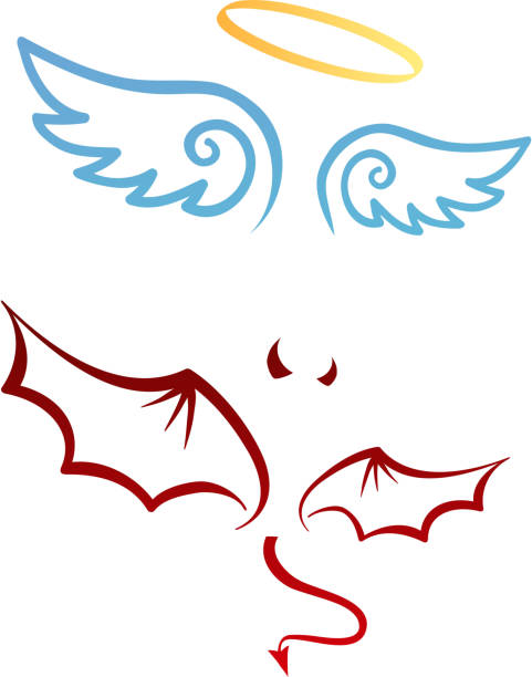 stockillustraties, clipart, cartoons en iconen met angel and devil - engelenpak