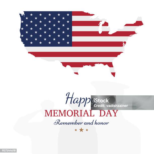 Happy Memorial Day Greeting Card With Flag And Soldier On Background National American Holiday Event Vector Illustration Eps10 Stock Illustration - Download Image Now