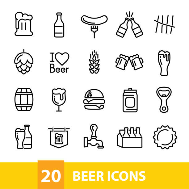 коллекция значков вектора пива - beer can number 6 packing stock illustrations