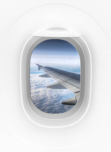 보기 내부 버즘 통해 비행기 창문, wing - airplane porthole 뉴스 사진 이미지