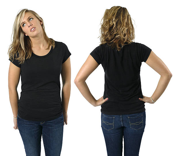 istock Female with blank black shirt 95757465