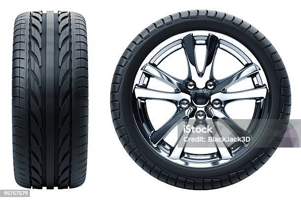 Profile And Side Profile View Of A Car Wheel On White Stock Photo - Download Image Now