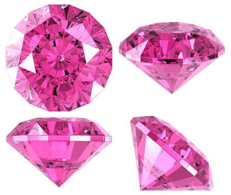 Pink diamond (4 positions). Isolated on white. 3D render.