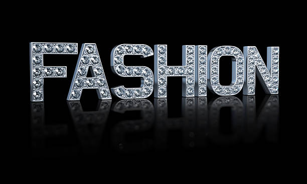 FASHION. Platinum Word with diamonds. Every platinum letter with diamonds, looks like jewelry. Isolated on black. Concept design. 3D render.