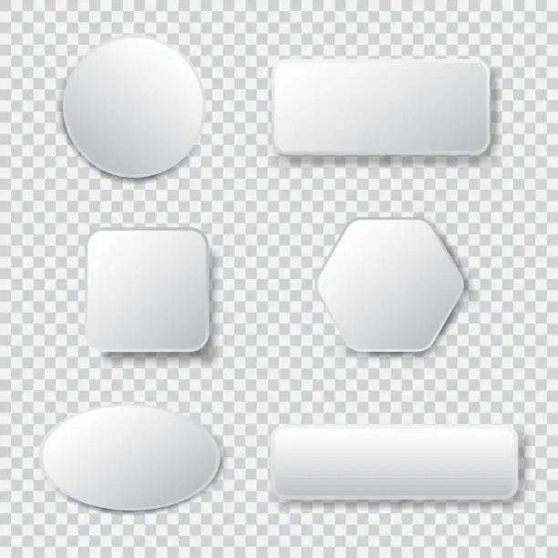 Vector illustration of White 3d blank square and rounded button vector set
