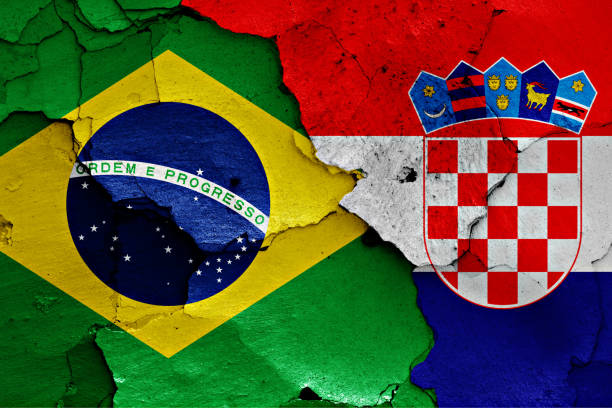 istock flags of Brazil and Croatia painted on cracked wall 957584542