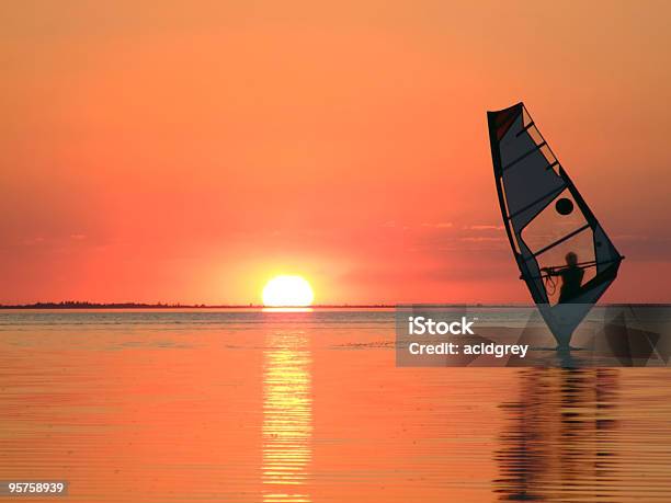 Silhouette Of A Windsurfer 3 Stock Photo - Download Image Now - Bay of Water, Breaking Wave, Coastline