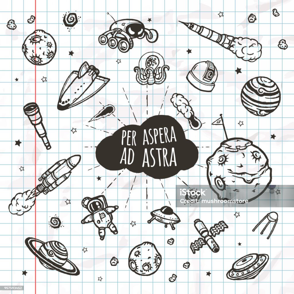 Hand drawn set of astronomy doodles. Hand drawn set of astronomy doodles. Hand drawn vector illustration. Outer Space stock vector