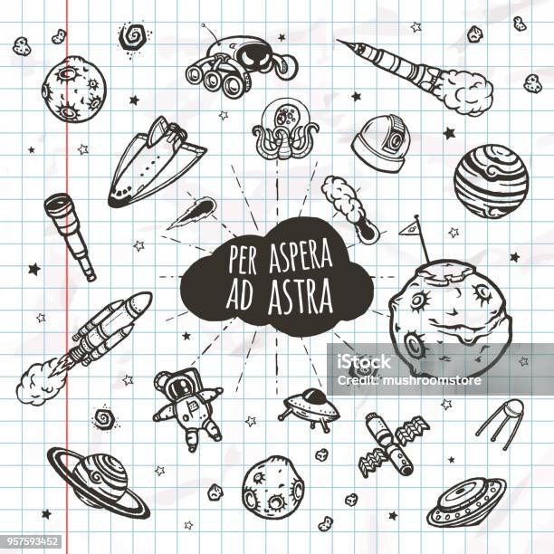 Hand Drawn Set Of Astronomy Doodles Stock Illustration - Download Image Now - Outer Space, Drawing - Activity, Drawing - Art Product