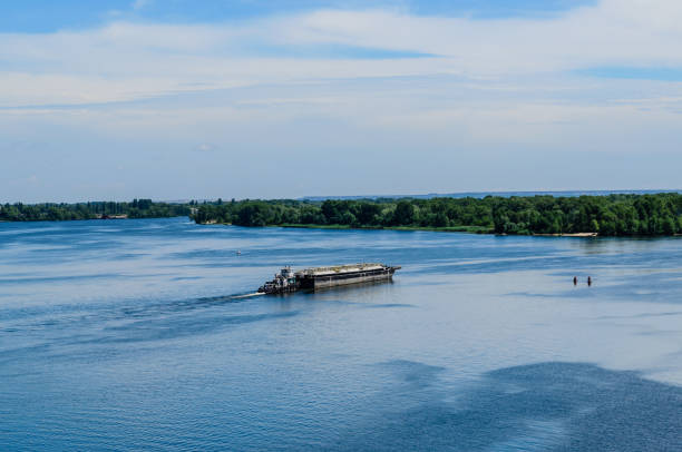 istock Oil product tanker barge on river Dnieper 957596856
