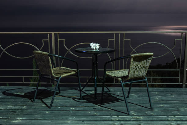 istock table and two chairs on the terrace at night 957598184