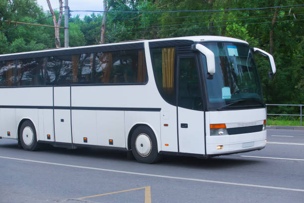 istock tourist bus rides on the highway 957601046