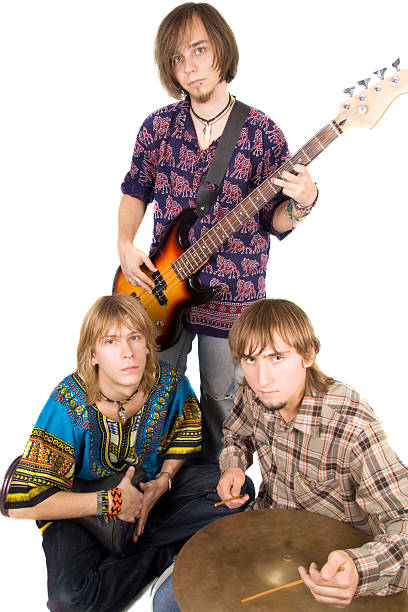 istock Musical band: the guitarist and two drummers 95760106