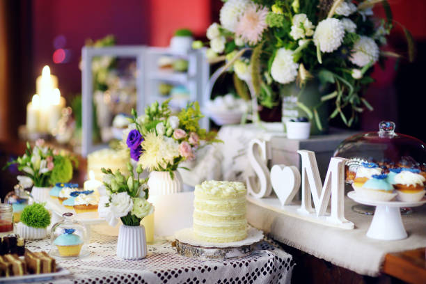istock Decorated colorful cupcakes on a sweet table on some festive event 957601244