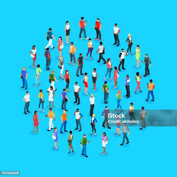 Set Of Isometric People With Different Skin Color Stock Illustration - Download Image Now - People, Isometric Projection, Three Dimensional