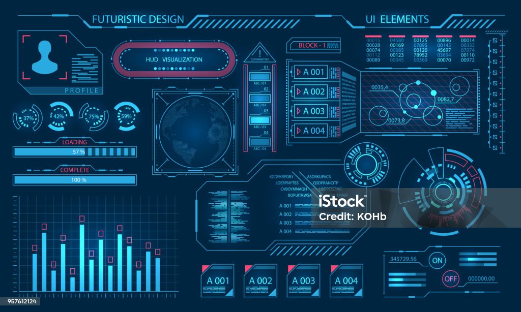 Futuristiska virtuella grafiska användargränssnitt, HUD element - Royaltyfri Teknologi vektorgrafik