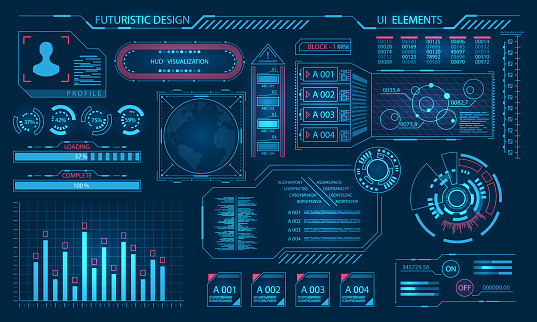 Futuristic Virtual Graphic User Interface, HUD Elements - Illustration Vector