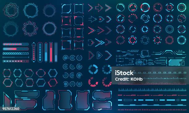 Set Hud Interface Elements Lines Circles Pointers Frames Bar Download For Web Applications Stock Illustration - Download Image Now