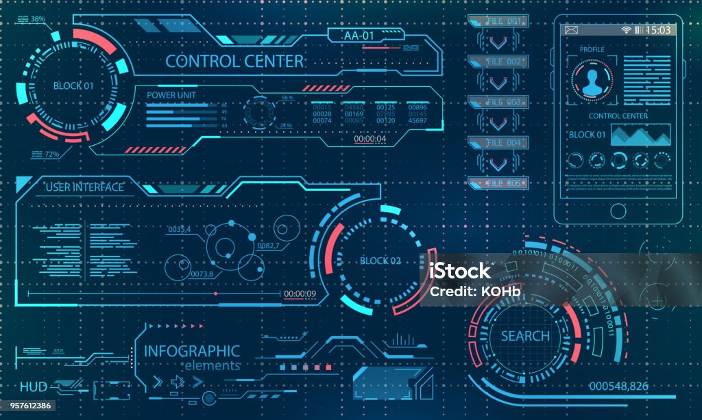 Futuristic User Interface. Virtual Graphic Touch UI for VR. HUD Infographic Elements for Motion Design Futuristic User Interface. Virtual Graphic Touch UI for VR. HUD Infographic Elements for Motion Design - Illustration Vector Heads Up Display - Video Game stock vector