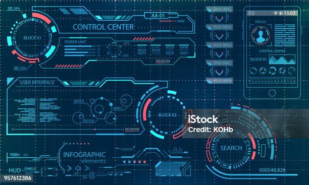 Futuristic User Interface Virtual Graphic Touch Ui For Vr Hud Infographic Elements For Motion Design Stock Illustration - Download Image Now