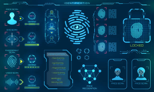 Biometric Identification or Recognition System of Person, Line Icons of Identity Verification Sign Biometric Identification or Recognition System of Person, Line Icons of Identity Verification Sign - Illustration Vector flat bed scanner stock illustrations
