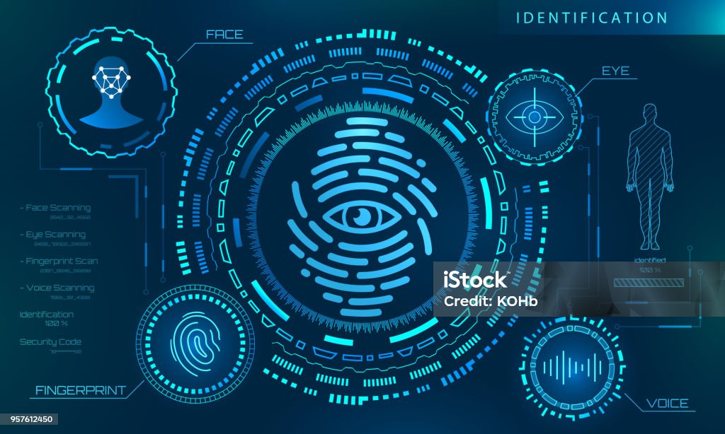 Biometric Identification Personality, Scanning Modern Access Control, Technology Recognition (Authentication) Biometric Identification Personality, Scanning Modern Access Control, Technology Recognition (Authentication) System Concept - Illustration Vector Biometrics stock vector