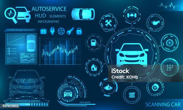 Hardware Diagnostics Condition Of Car Scanning Test Monitoring Analysis Verification Stock Illustration - Download Image Now