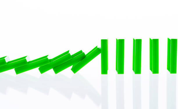 istock A row of green dominos falling down 957612818