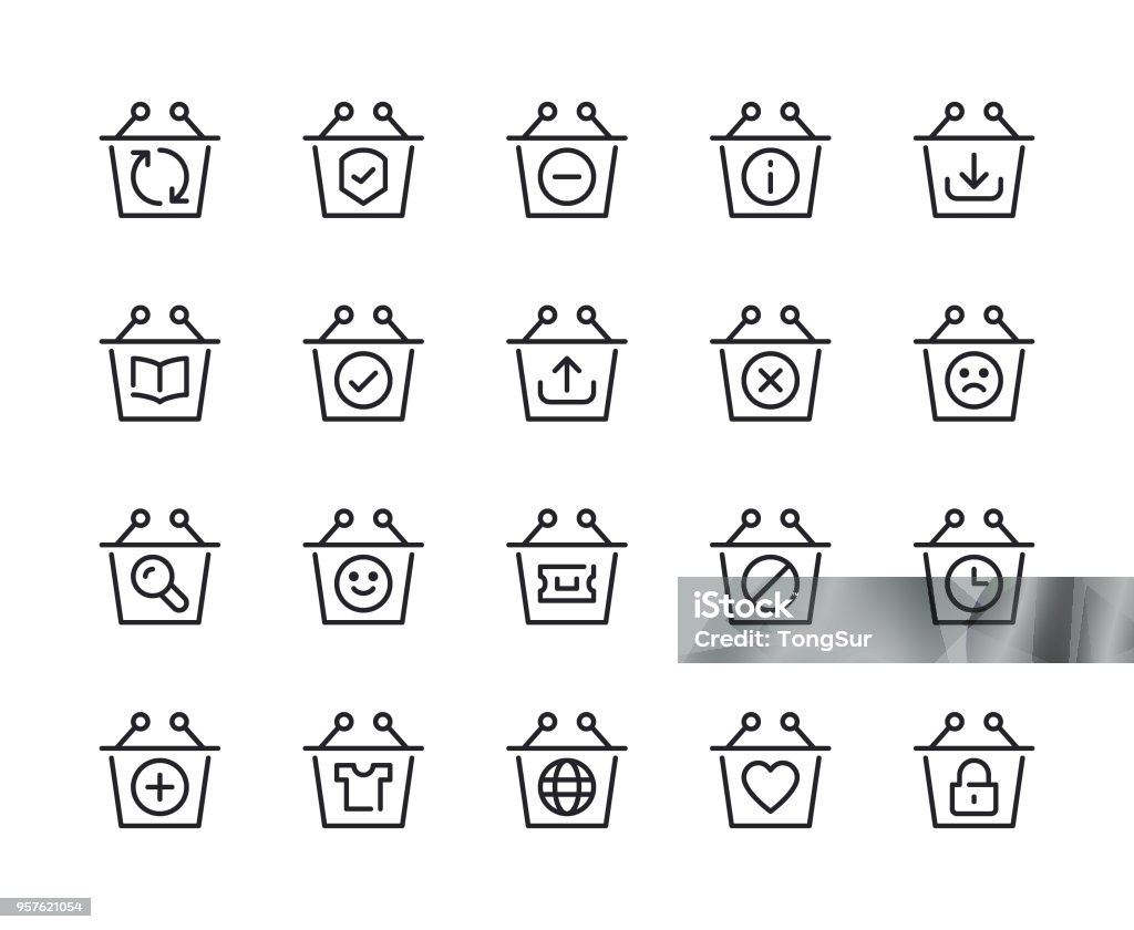 Shopping Basket Line Icons Shopping Basket Line Icons Vector EPS 10 File, Pixel Perfect Icons. Alertness stock vector