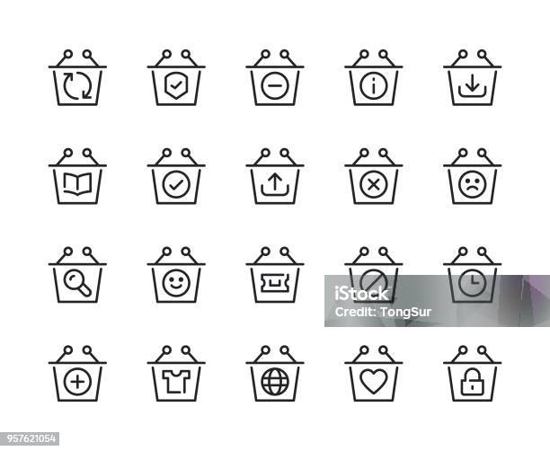 Shopping Basket Line Icons Stock Illustration - Download Image Now - Alertness, Antivirus Software, Basket