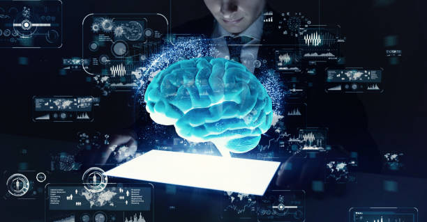 ai (intelligenza artificiale) concetto. - technology digital display digitally generated image brain foto e immagini stock