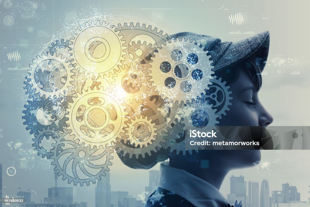 AI (Artificial Intelligence) concept. Gear - Mechanism Stock Photo