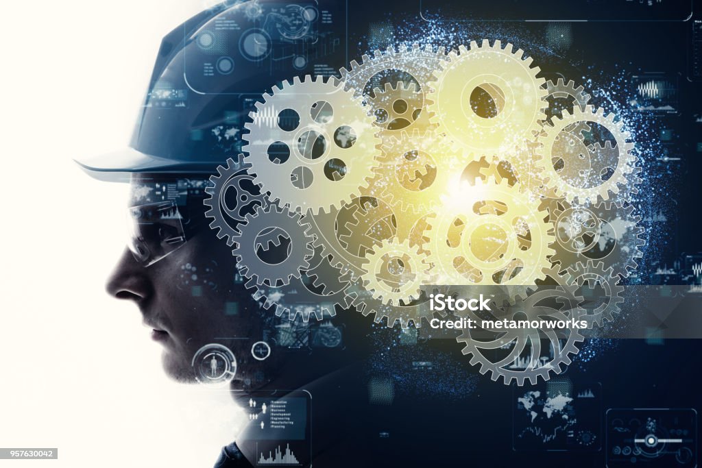 AI (Artificial Intelligence) concept. Gear - Mechanism Stock Photo