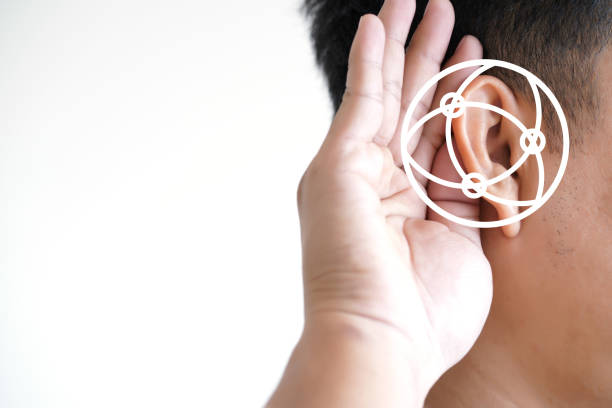 istock Young man hearing loss  sound waves simulation technology Hear 957632752