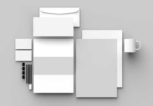 Papelería de identidad corporativa simulacro aislados sobre fondo gris. Ilustración 3D photo