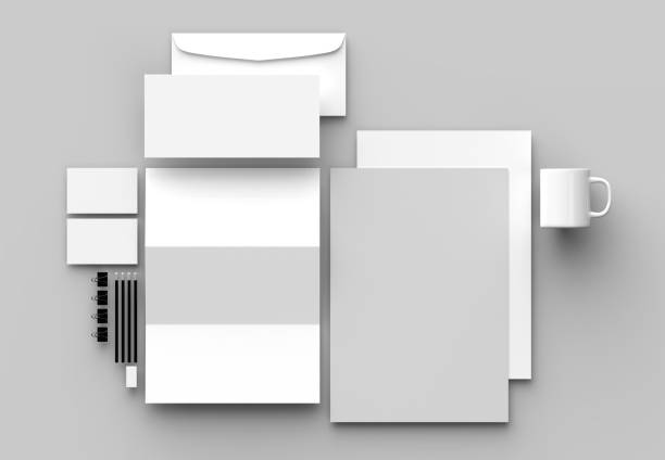 papelería de identidad corporativa simulacro aislados sobre fondo gris. ilustración 3d - inmóvil fotografías e imágenes de stock