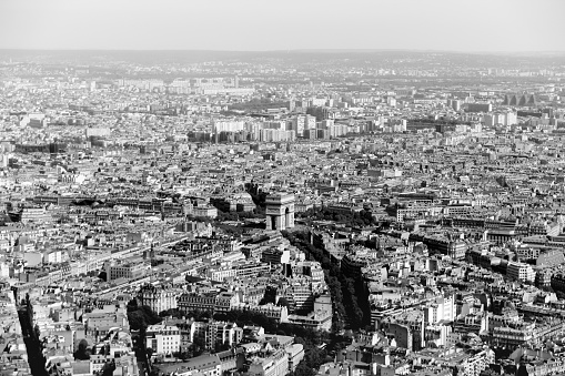 Black and white view of the City of Paris from the Eiffel Tower