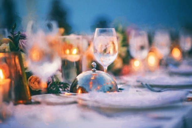 detalles de decoración de boda en boda - wedding reception fine dining table restaurant fotografías e imágenes de stock