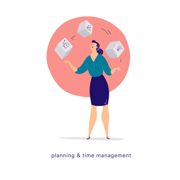 Vector flat cartoon illustration of business lady office character juggle blocks isolated on light background. Metaphor & symbol - achievements, time management, feminism, planning, motivation, growth Vector flat cartoon illustration of business lady office character juggle blocks isolated on light background. Metaphor & symbol - achievements, time management, feminism, planning, motivation, growth juggling stock illustrations