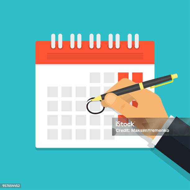 Hand With Pen Mark Calendar Stock Illustration - Download Image Now - Calendar, Vacations, Road Marking