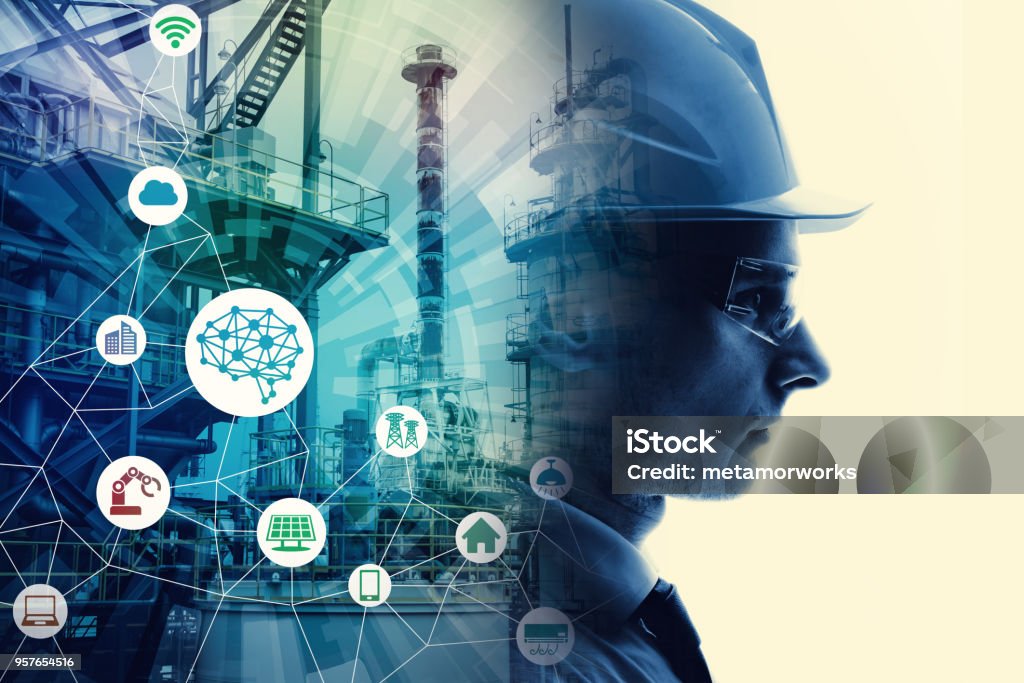 Concepto de tecnología industrial. INDUSTRY4.0 - Foto de stock de Industria libre de derechos