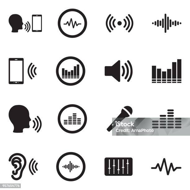 Voiceover Icons Black Flat Design Vector Illustration Stock Illustration - Download Image Now