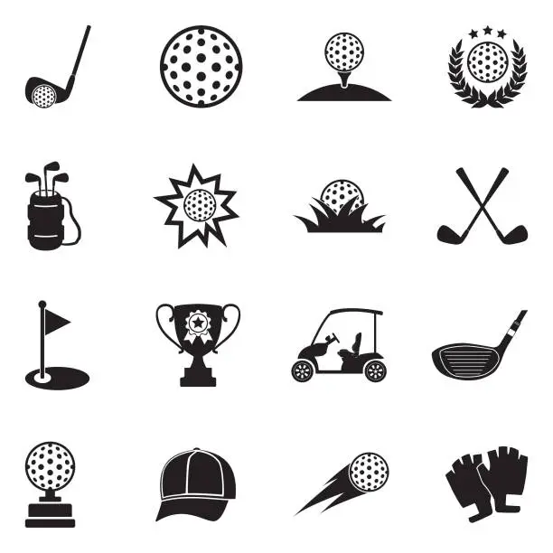 Vector illustration of Golf Icons. Black Flat Design. Vector Illustration.