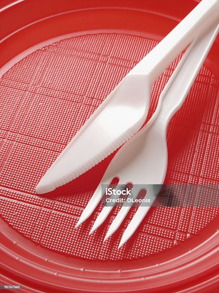 red disposable plate  Arrangement Stock Photo